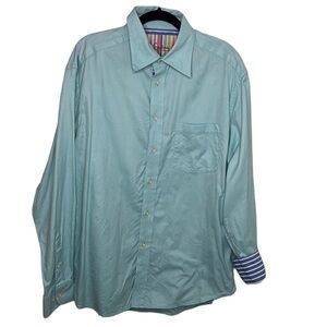 Robert Graham Teal Blue Striped Contrast Button Up Shirt Sz L
